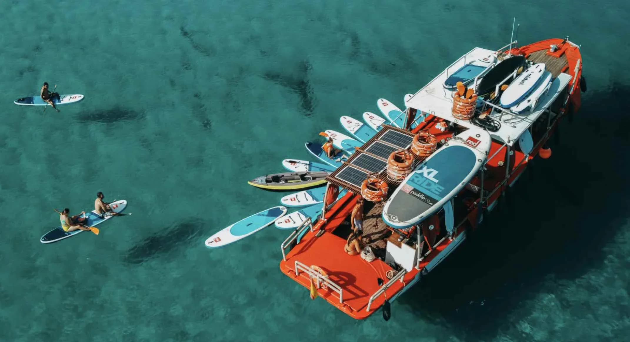 Aerial drone view Salvador Ibiza boat trip